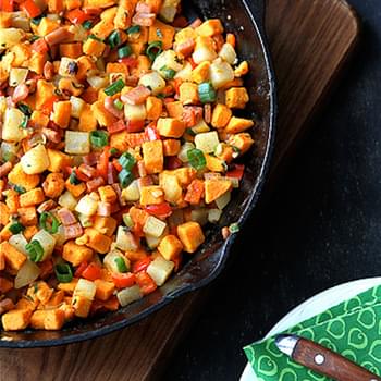 Sweet Potato Hash with Canadian Bacon, Red Pepper & Sage