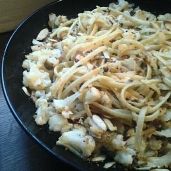 Sicilian-Style Linguini with Roasted Cauliflower, Almonds, and Bread Crumbs