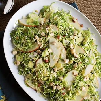 Shaved Brussels Sprouts Salad with Apples, Hazelnuts & Brown Butter Dressing