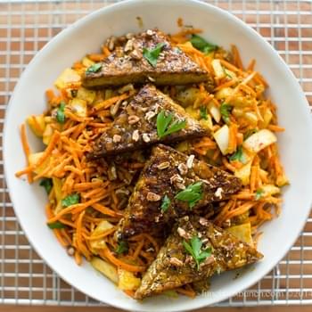Easy Carrot Slaw with Smoky Maple Tempeh Triangles