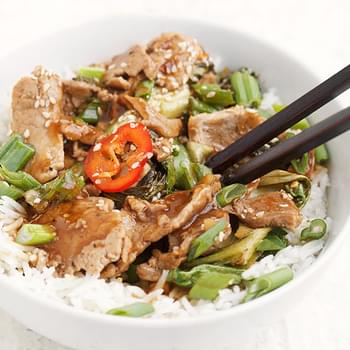 Spicy Orange and Chili Pork Stir-fry with Asian Greens