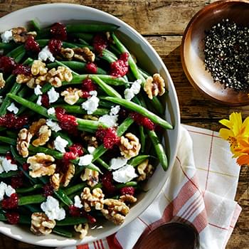 Haricots Verts with Walnuts, Goat Cheese and Cranberry Vinaigrette
