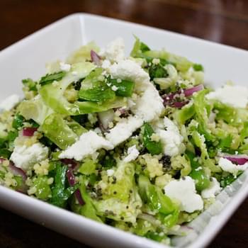 Shaved Brussels Sprout Salad With Cous Cous, Chia Seeds, And Honey Lime Dressing