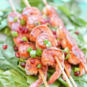 Spicy IPA Shrimp Skewers with Pomegranate Sauce
