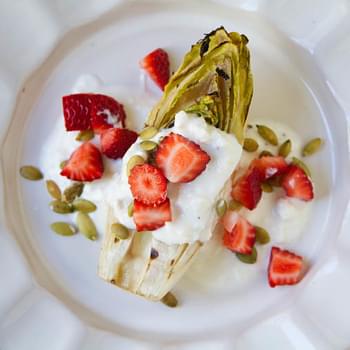 Grilled Endive with Strawberries, Pepitas, and Feta Cheese Dressing