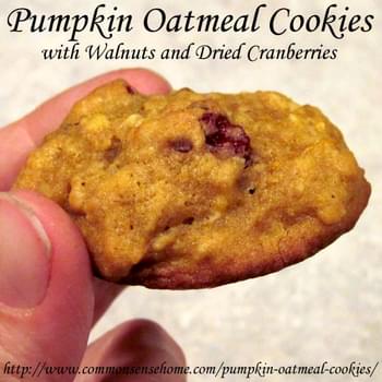 Pumpkin Oatmeal Cookies with Walnuts and Dried Cranberries