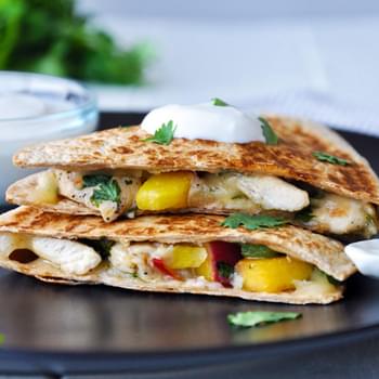 Chicken & Peach Quesadillas with Honey-Lime Dipping Sauce