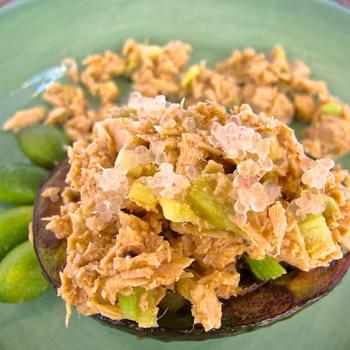 Tuna Stuffed Avocado with Finger Lime Vinaigrette