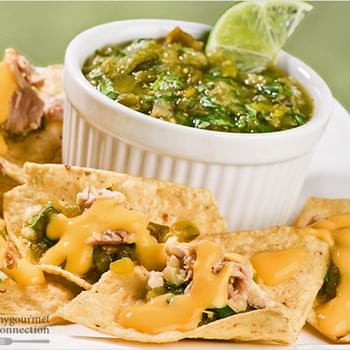 Cheesy Chicken Nachos with Roasted Salsa Verde