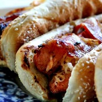 Grilled Bacon-Wrapped Stuffed Hot Dogs
