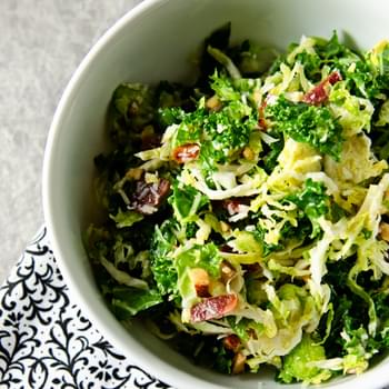 Kale and Brussels Sprouts Salad w/ Bacon and Pecorino
