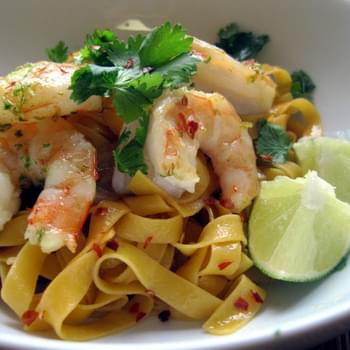 Noodles with Sauteed Shrimp and Cilantro