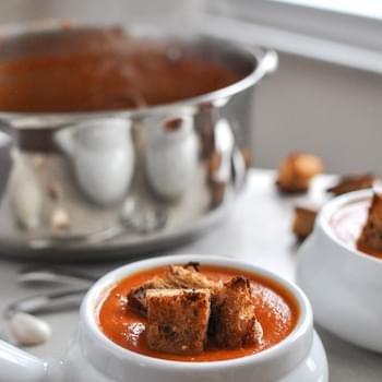 Creamy Tomato Soup with Brown Butter Garlic Croutons