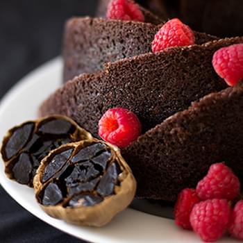 Black Garlic Chocolate Cake with Raspberry Sauce