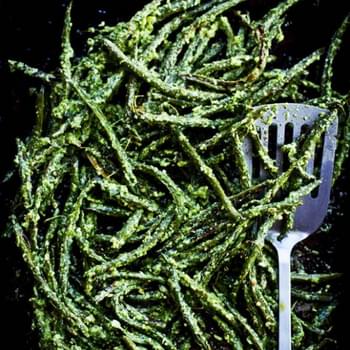 Roasted Green Beans with Vinegary Dill Sauce