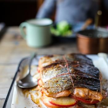 Apple & Fennel Stuffed Salmon with Cider Sauce