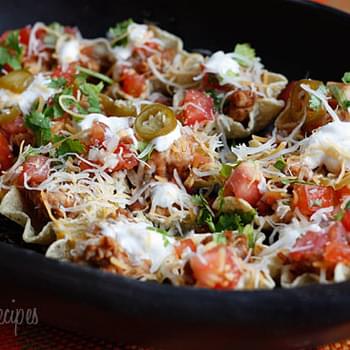 Skinny Loaded Nachos with Turkey, Beans and Cheese