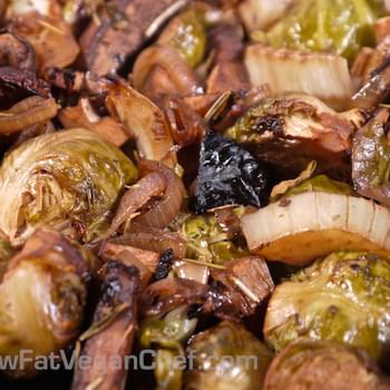 (Fat Free Vegan) Roasted Brussel Sprouts With Fennel and Portobello Mushrooms