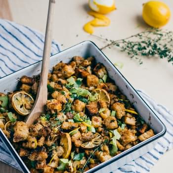 Celery Root Stuffing With Roasted Meyer Lemon