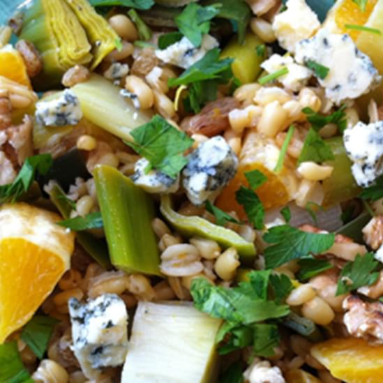 Kamut Salad with Leeks, Oranges and Blue Cheese