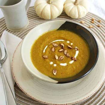 Roasted Butternut Squash & Coconut Curry Soup with Cinnamon Toasted Seeds