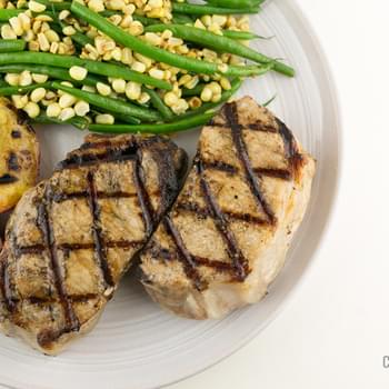 Grilled Pork Chops with Green Beans and Corn