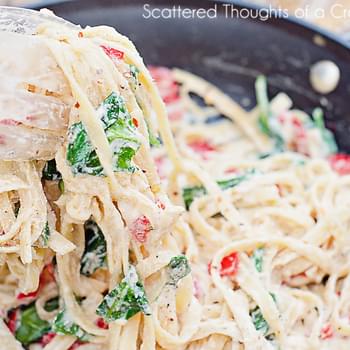 Lemon Ricotta Pasta with red peppers and spinach