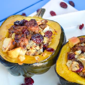 Roasted Acorn Squash with Paleo Sausage Cranberry Stuffing