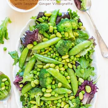 Green Powerhouse Salad with Sesame-Ginger Vinaigrette (vegan, gluten-free)