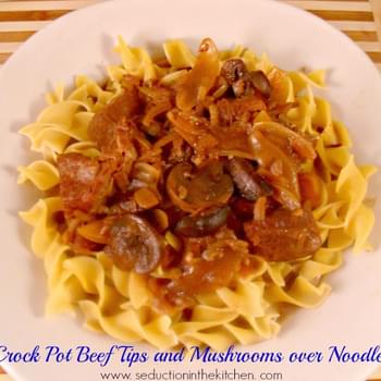 Crock Pot Beef Tips and Mushrooms Over Noodles