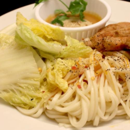 Honey BBQ Pork Strips with Napa Cabbage and Peanut Noodles