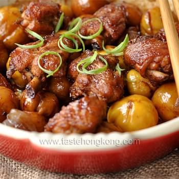 Braised Chinese Chestnuts Chicken in Cast Iron Dish