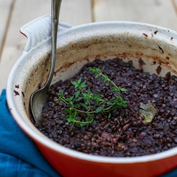 Beet Braised Lentils with Thyme and Apples
