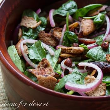 Pita & Spinach salad with dates and almonds