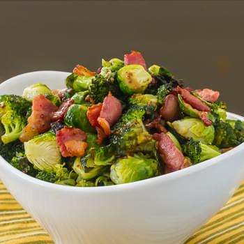 Brussels Sprouts & Broccoli with Maple Dijon Vinaigrette and Bacon