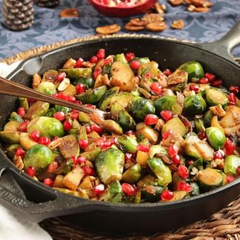 Skillet Brussels Sprouts with Apples, Pecans and Pomegranate