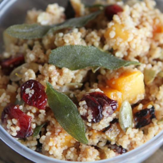 Butternut Squash and Couscous Salad with Dried Cranberries, Pumpkin Seeds and Sage