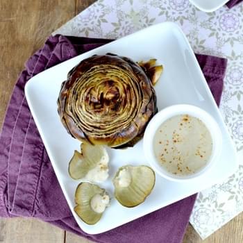 Roasted Artichokes with Honey-Tahini Dipping Sauce