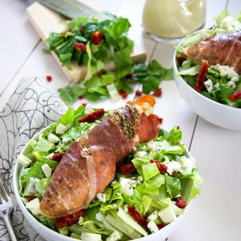Prosciutto Wrapped Chicken and Sun Dried Tomato Salad with Blue Cheese Vinaigrette