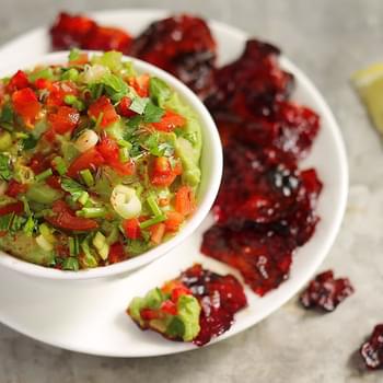 Guacamole with Spicy Beet Chips