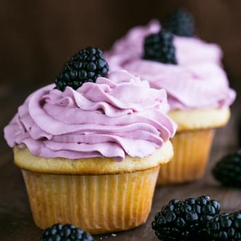 Greek Yogurt Cupcakes with Blackberry Frosting
