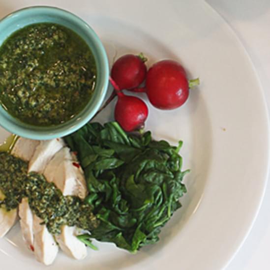 Poached Chicken Breasts with Lemon-Basil Salsa Verde