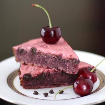 Cherry Chocolate Chunk Blondies with Cherry Frosting