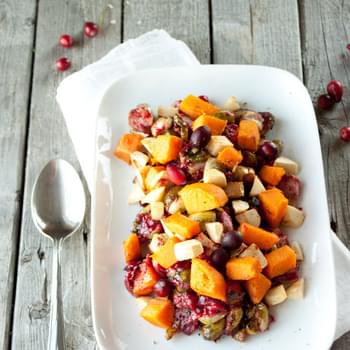 Sweet Potato, Brussels Sprout Salad with Cranberry Sauce