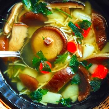 Asian Noodle Soup with Baby Bok Choy and Mushrooms