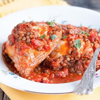 Rustic Chicken Cutlets With Lentils And Tomatoes