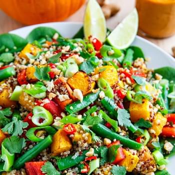 Roasted Pumpkin and Green Bean Quinoa Salad in Thai Peanut Dressing