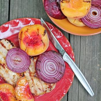 Grilled Pork Chops, Peaches and Red Onions