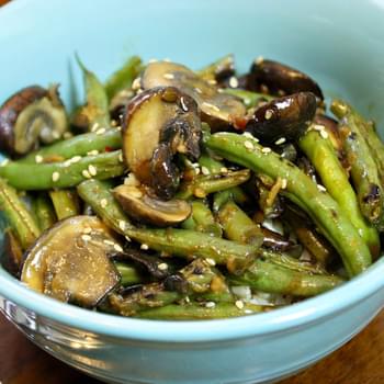 Stir-fried Green Beans And Mushrooms Over Rice