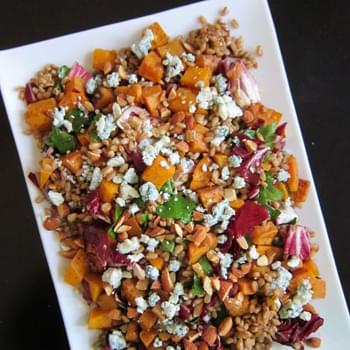 Roasted Butternut Squash and Farro with Almonds and Blue Cheese